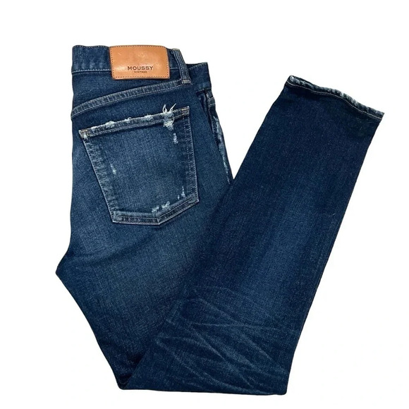 MOUSSY VINTAGE Ankle Boyfriend Distressed Jeans Dark Wash Denim Premium Size 27 - Picture 6 of 9